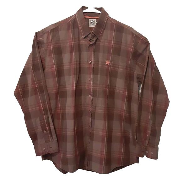 Cinch Adult Mens Size M Medium Plaid Long Sleeve Button Up Shirt - Picture 1 of 9